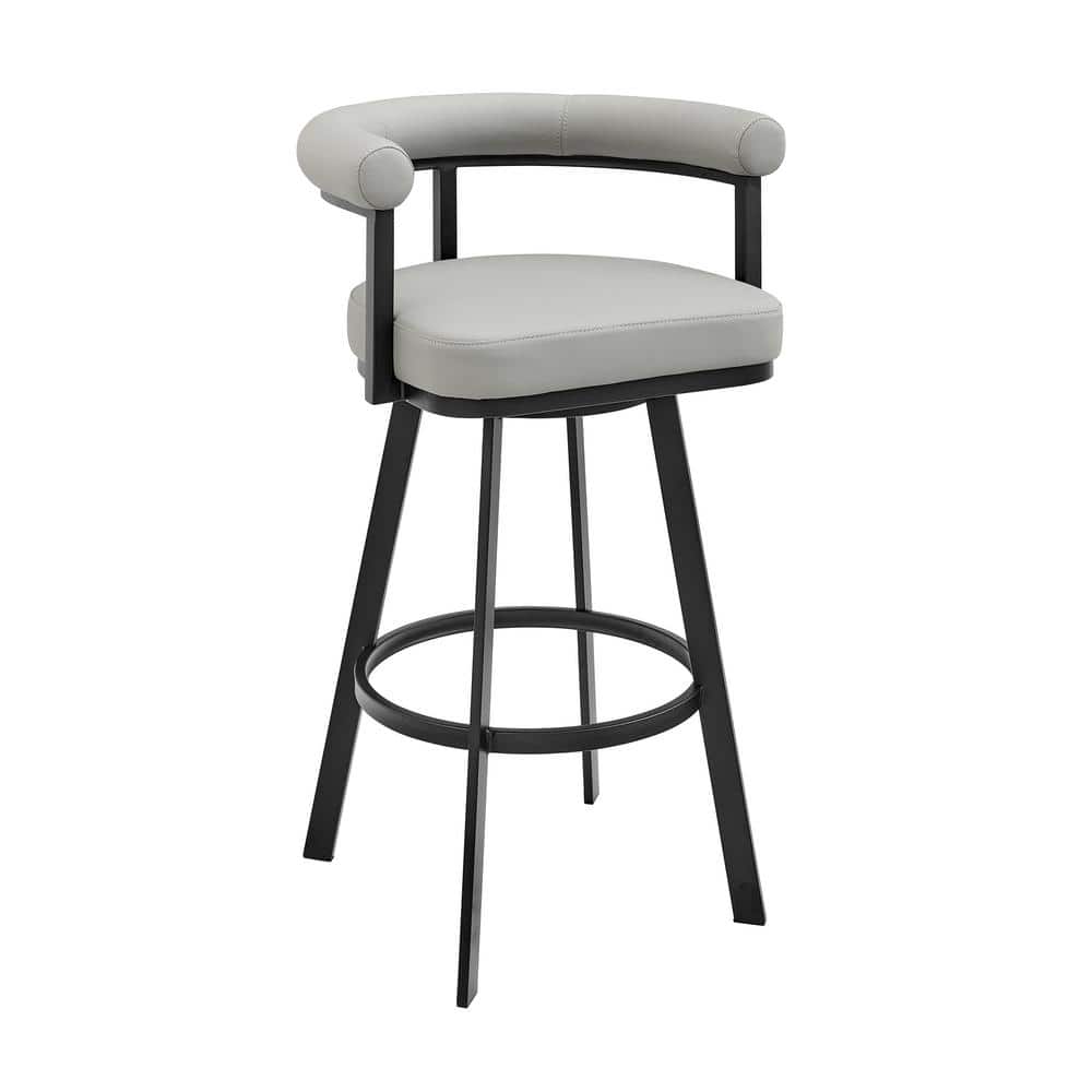 Nolagam 34-38 in. Grey/Black Metal 26 in. Bar Stool with Faux Leather Seat