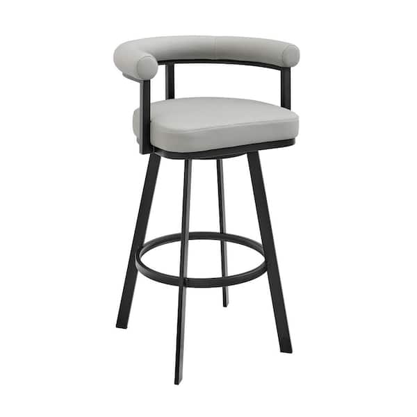 Armen Living Nolagam 34-38 in. Grey/Black Metal 26 in. Bar Stool with Faux Leather Seat