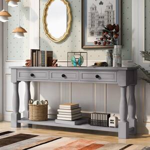 64 in Gray Standard Rectangle Wood Console Table with Drawers