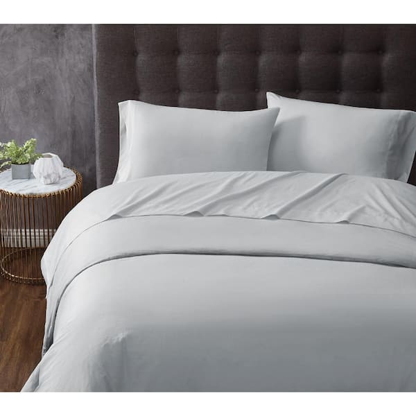 TRULY CALM Antimicrobial 4-Piece Grey Microfiber King Sheet Set
