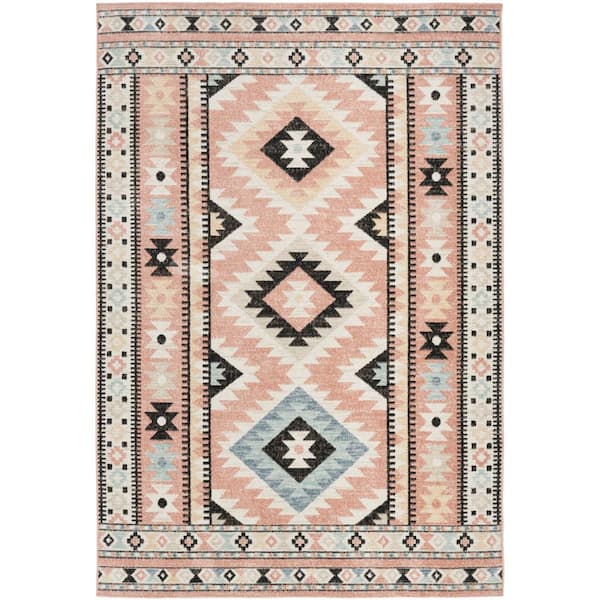 Nourison Washable Decor Ivory Multicolor 5 ft. x 7 ft. Center medallion Contemporary Area Rug