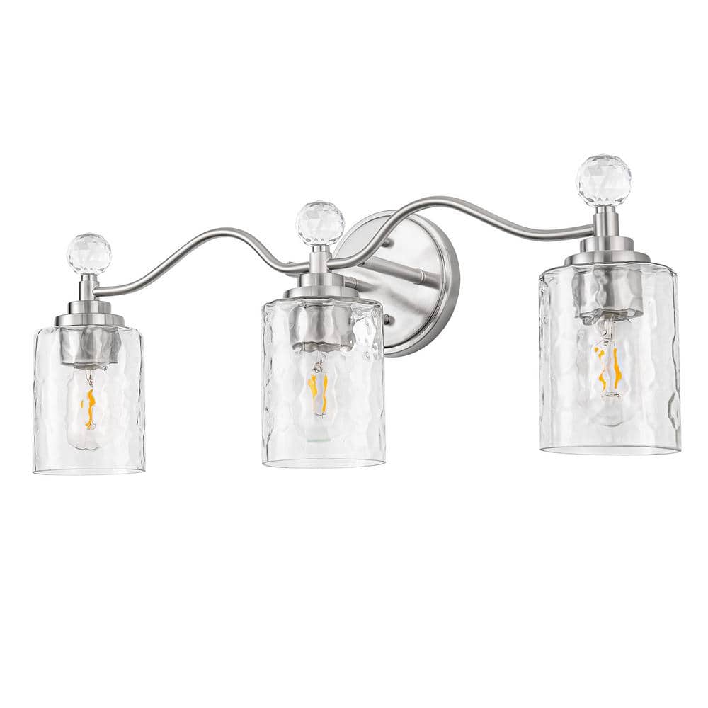24 in. 3-Light Brushed Nickel Bathroom Vanity Light for Bathroom with Crystal Accents and Clear Glass Shades price history on PriceWatchPro