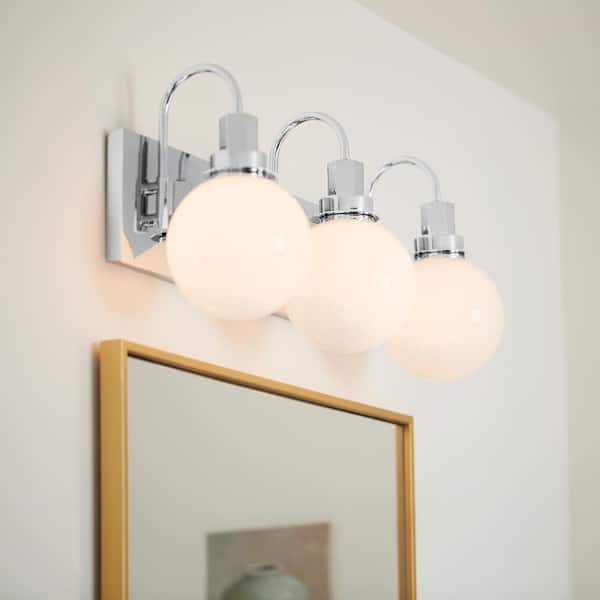 KICHLER Hex 22.75 in. 3-Light Chrome Modern Bathroom Vanity Light with Opal Glass Shades
