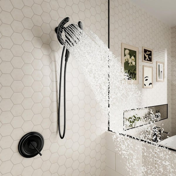 Magnetic 2-in-1 Rainfall Shower System-4-Spray 7.5 in. Wall Mount Dual Fixed and Handheld Shower Head in Matte Black