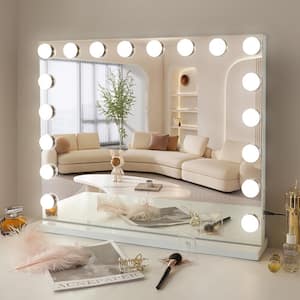 32 in. W x 24 in. H Large Rectangular Framed Dimmable LED Tabletop Mounted Bathroom Makeup Mirror in White