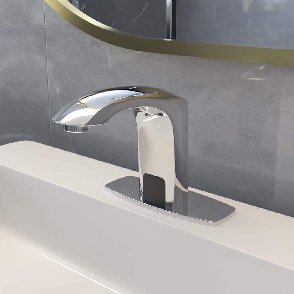 Polished Chrome Touchless Bathroom Faucet with Deck Plate