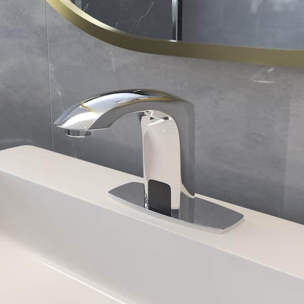 Automatic Sensor Touchless Bathroom Sink Faucet With Deck Plate In Polished Chrome