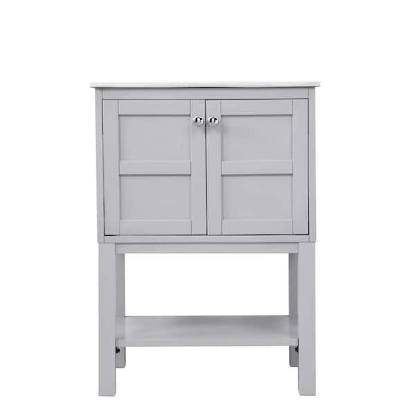 Unbranded Timeless Home 24.38 in. W x 18.5 in. D x 33.38 in. H Single Bathroom Vanity in Grey with White Ceramic Top and Basin