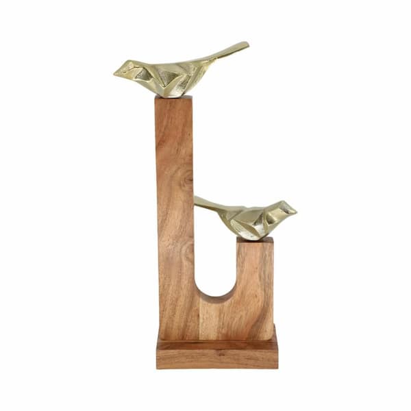 Liv & Skye Brown/Gold 9 in. x 15 in. Metal 2 Birds on Base Sculpture