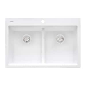 33 in. x 22 in. Double Bowl Drop-in Granite Composite Sink in Arctic White