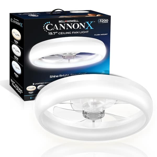 CannonX 19.7 in. Dia. Indoor White Ceiling Fan 4700 Lumen 13.78 in Blade Span Bright LED Standard Flush Mount Fandelier