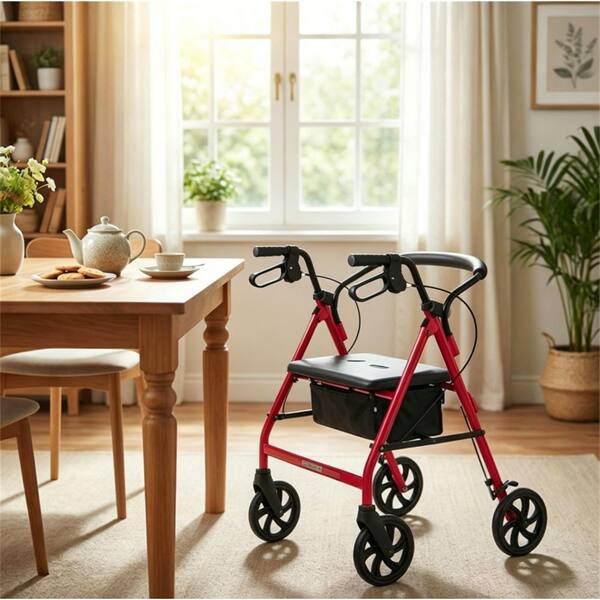 Wudkey 2-in-1 Rollator Walker with Seat, 8 in. Large Wheels and