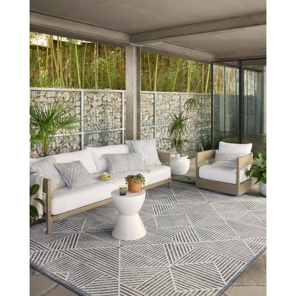 Modern Denim and Ivory Geometric Low-Pile Area Rug