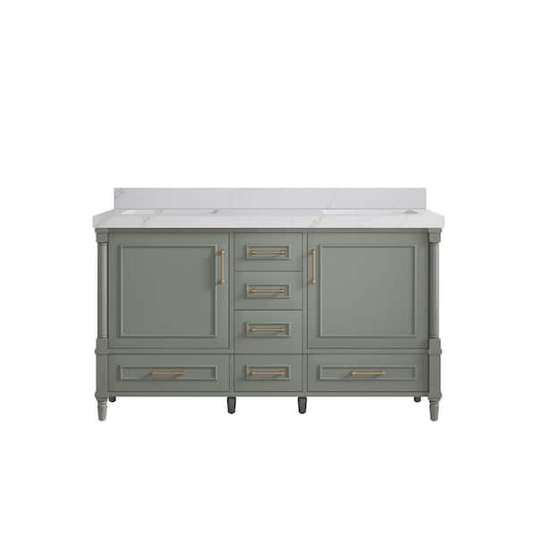 Willow Collections Hudson 60 in. W x 22 in. D x 36 in. H Double Sink Bath Vanity in Evergreen with 2 in. Calacatta Sienna Quartz Top