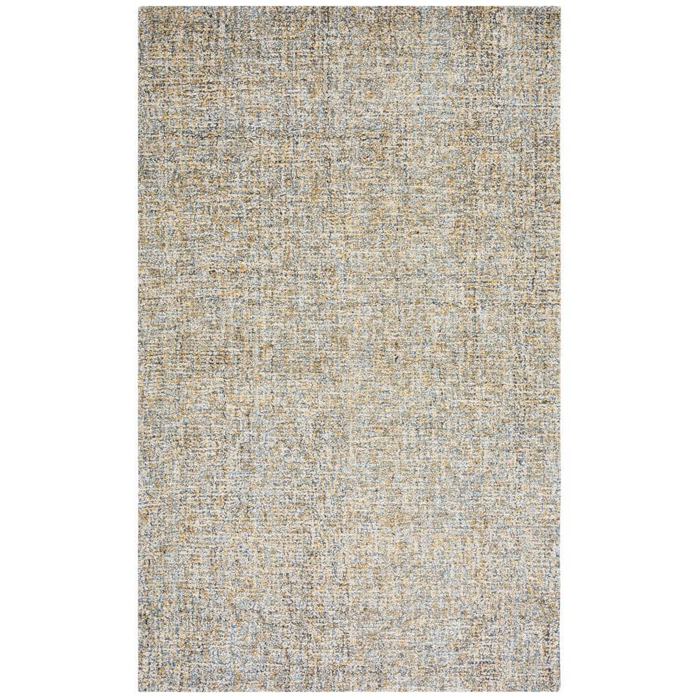 Blue and Gold Abstract Handmade Wool Area Rug, 4' x 6'
