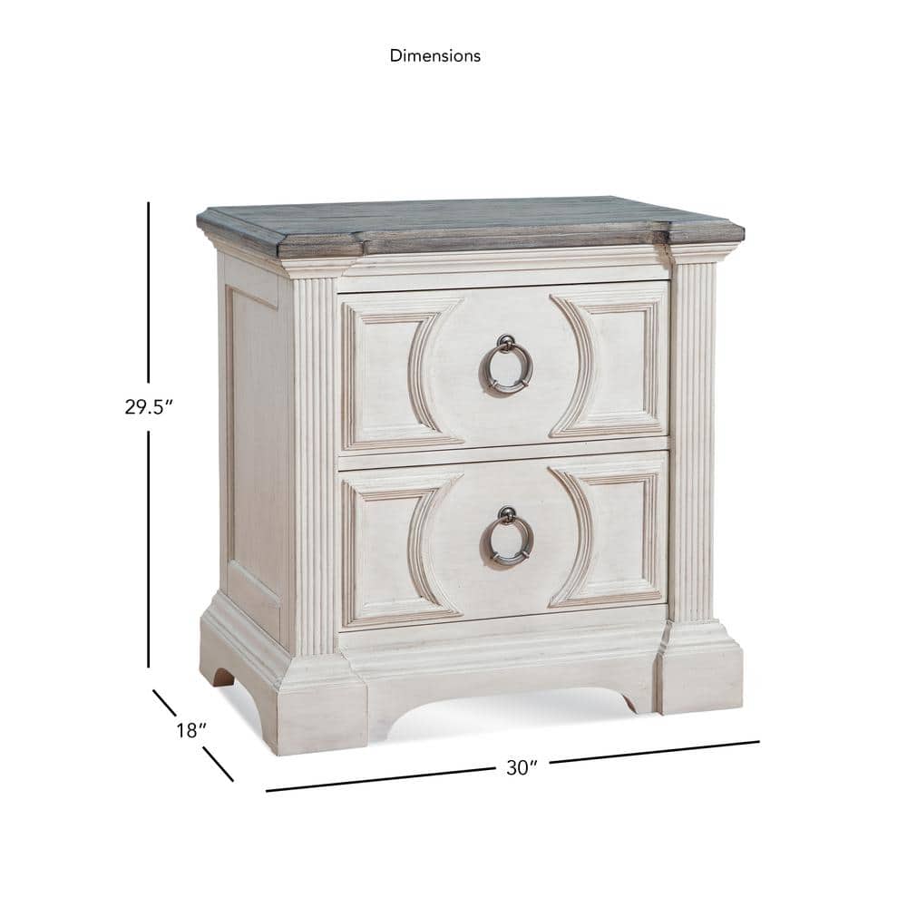 Antique White and Charcoal 2-Drawer Wood Nightstand