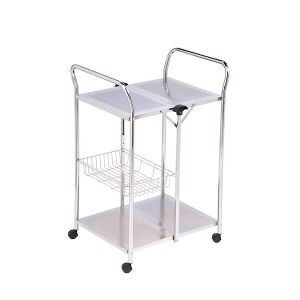 Honey-Can-Do 2-Tier Chrome Foldable Kitchen Cart with Basket Shelf