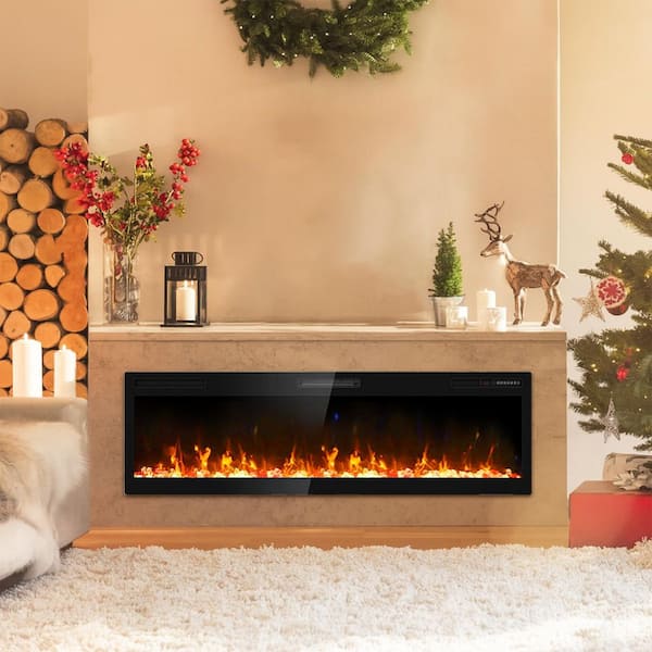 50 in. Insert-Type Electric Fireplace in Black, with Remote, 8H Timer, 5-Speed Flames, 12 Flame Colors, 750W/1500W
