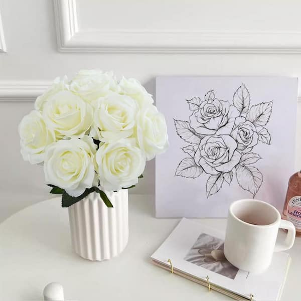 White Rose Artificial Flower Ornaments, 10-Pack L07KTX652X - The
