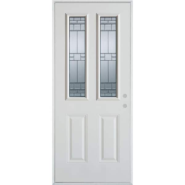 Stanley Doors 32 in. x 80 in. Architectural 2 Lite 2-Panel Painted White Left-Hand Inswing Steel Prehung Front Door