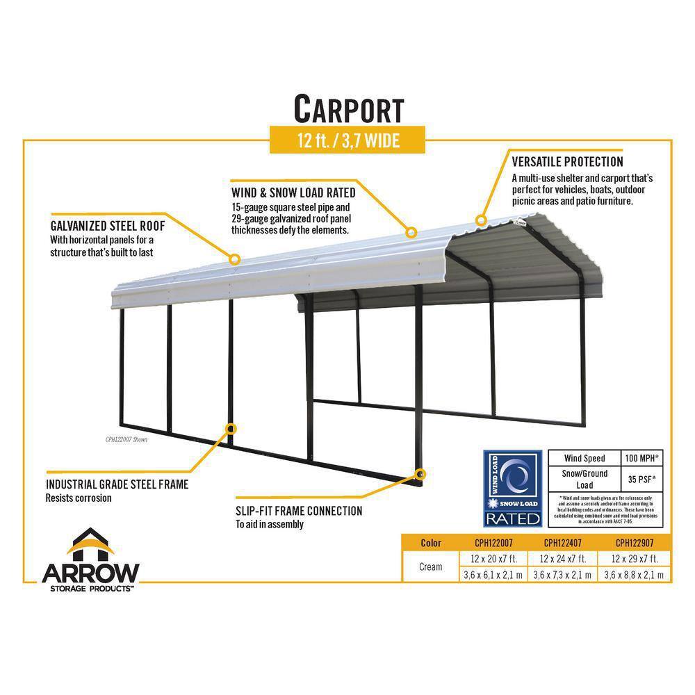12' x 20' Eggshell Steel Carport with Black Frame