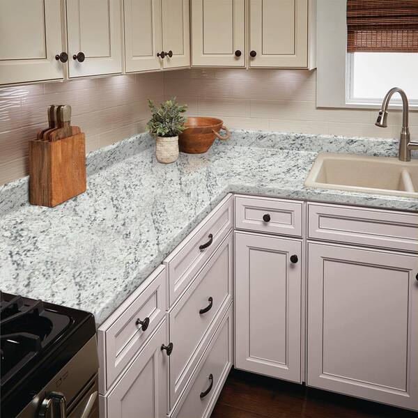 Hampton Bay 10 Ft Cream Laminate Countertop With Eased Edge In White Ice Granite Etchings 011349011009476 The Home Depot