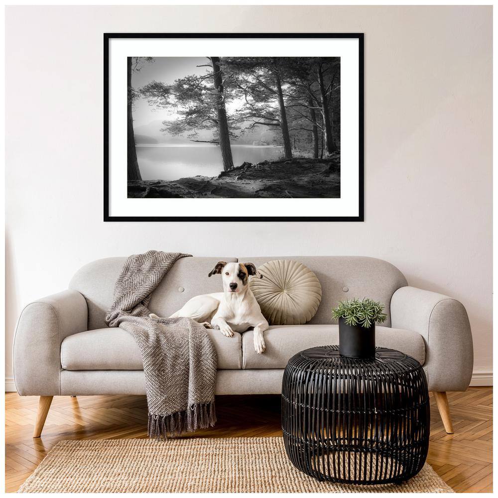 41" x 30" Black and White Scottish Lake Framed Landscape Print