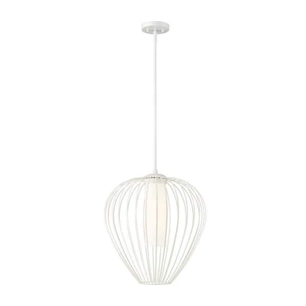 Unbranded Savanti 18 in. 1-Light Textured White Shaded Pendant Light with White Opal Glass Shade, No Bulbs Included