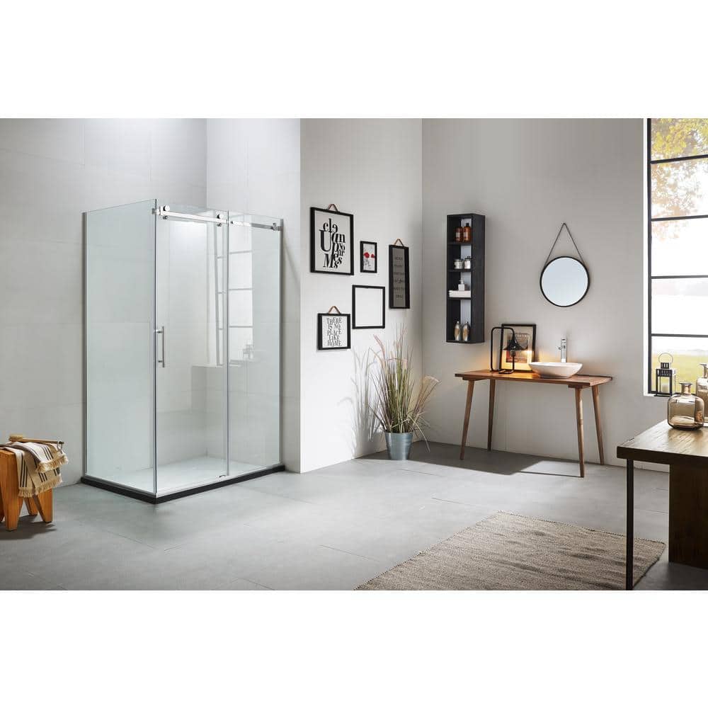FELYL 60 in. W x 34 in. D x 76 in. H Sliding Frameless Shower Door in