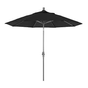 9 ft. Hammertone Grey Aluminum Market Patio Umbrella with Collar Tilt Crank Lift in Black Olefin