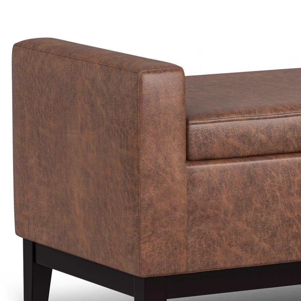 Amber 48" Distressed Saddle Brown Faux Leather Storage Ottoman