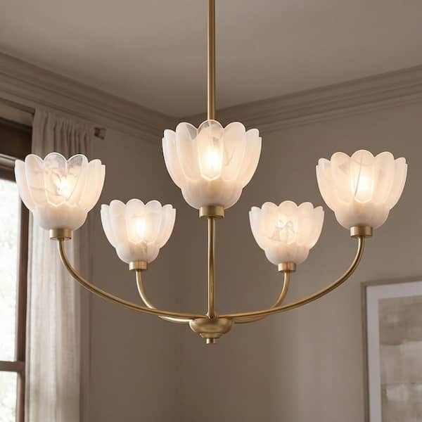 Quoizel Whitecap 5-Light Brushed Gold Chandelier with Alabaster