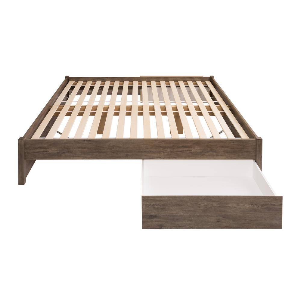 Drifted Gray King-Sized 4-Post Storage Bed with Dual Drawers
