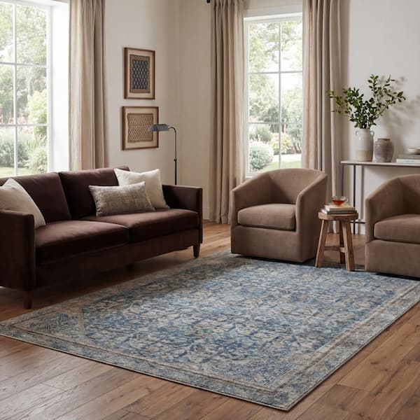 10 ft. x 12 ft. Blue Tila Vintage and Distressed Washable Indoor Area Rug