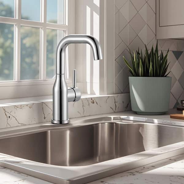 1-Hole Single Handle Bar Faucet Stainless Steel with Deckplate for Kitchen, Bar or Bathroom in Polished Chrome