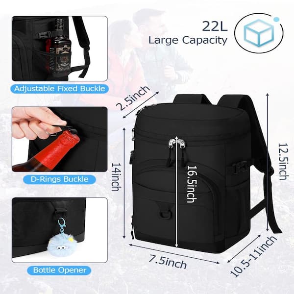 Black Lightweight Soft Cooler Picnic Backpack, Large Capacity Leak