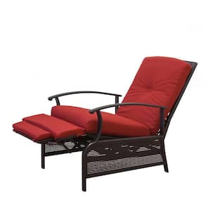 Recliner Chair Dark Brown of Piece Metal Outdoor Recliner with Sunbrella Red Cushions
