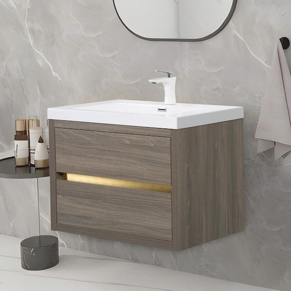 Lafarre 29.53 in. W x 19.69 in. D Single Sink Floating Grey Ash Bath Vanity with White Stone Resin Top Assembled