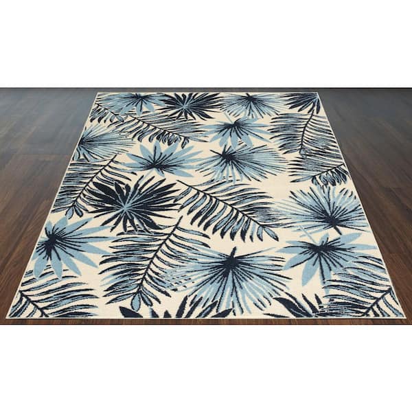 Hanover Tropical Palm Leaf Blue 9 Ft X, Tropical Outdoor Rugs