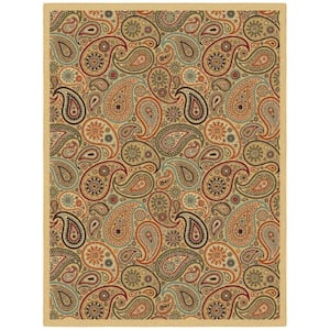 Basics Collection Non-Slip Rubberback Paisley Design 5x7 Indoor Area Rug, 5 ft. x 6 ft. 6 in., Beige