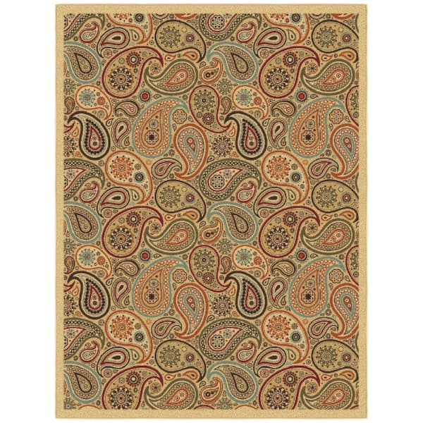 Ottomanson Basics Collection Non-Slip Rubberback Paisley Design 5x7 Indoor Area Rug, 5 ft. x 6 ft. 6 in., Beige