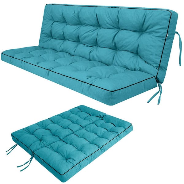 YLLN 63 x 40 in Outdoor Swing Cushions, Porch Swing Cushion Replacement with Backrest, Waterproof Swing Cushion Lake Blue
