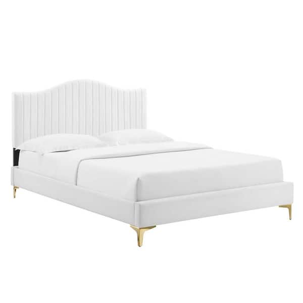 MODWAY Juniper Channel Tufted Performance Velvet Queen Platform Bed in White