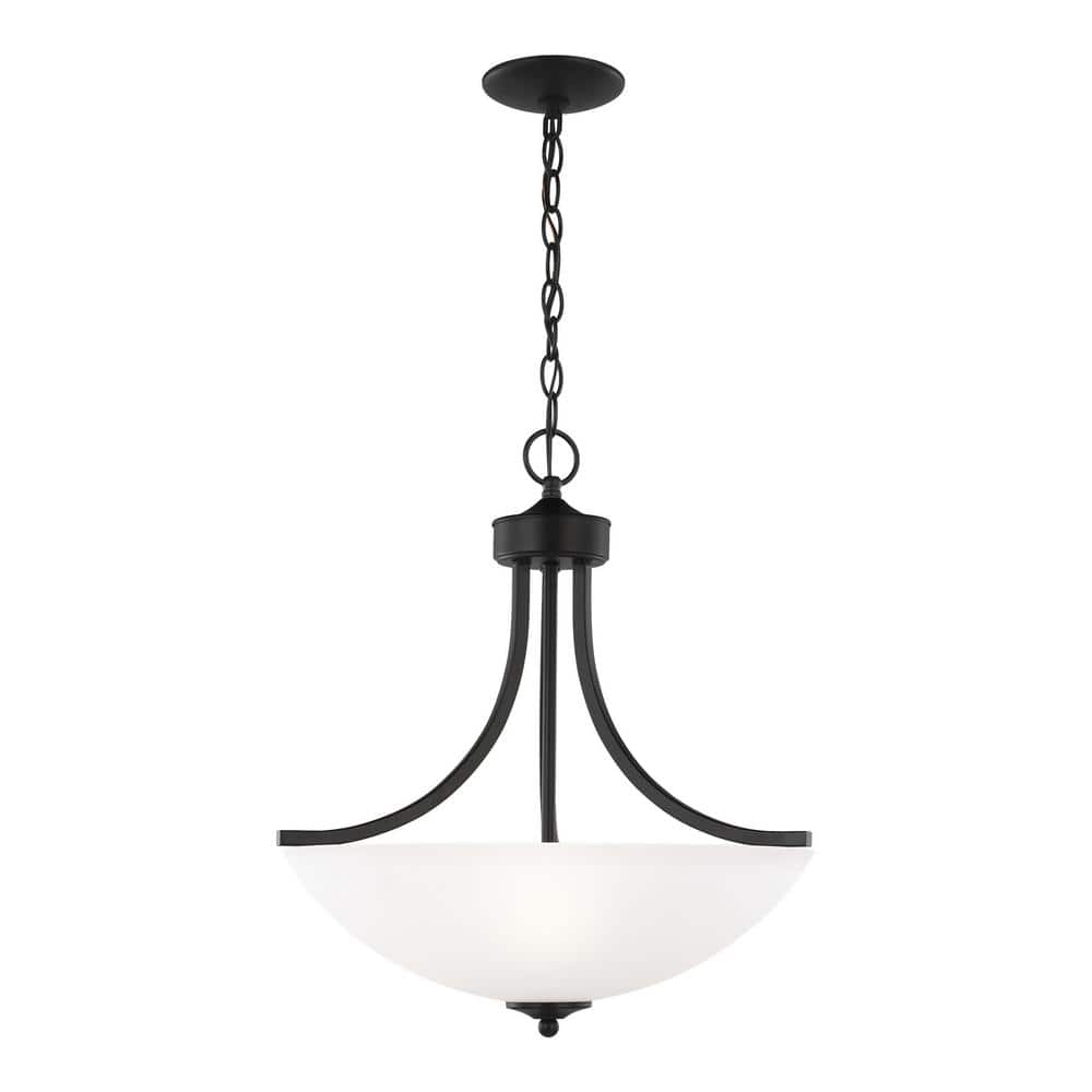 Midnight Black 3-Light Transitional Indoor/Outdoor Pendant with Satin Etched Glass