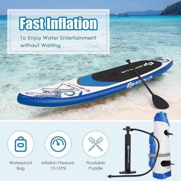 Soozier 126 x 31 Inflatable Stand Up Paddle Board with Accessories,  Including SUP Paddle, Carry Bag, & Air Pump, Blue Bag Adjust