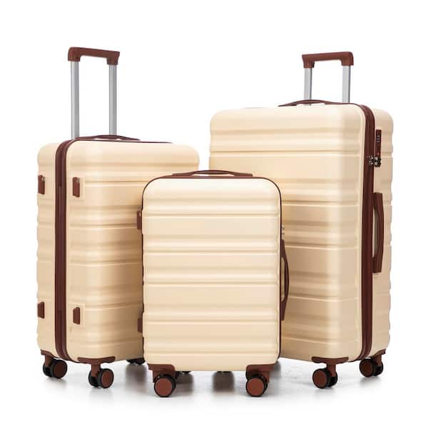 Tatahance 3-Piece Beige ABS Hardside Spinner Luggage Set with TSA Combination Lock (20 in. /24 in. /28 in. )