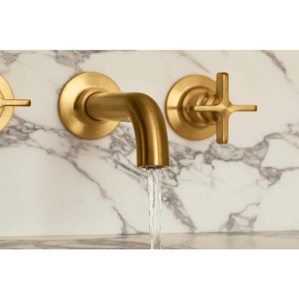 Matte Black Wall-Mount Bathroom Sink Faucet with Knurled Levers
