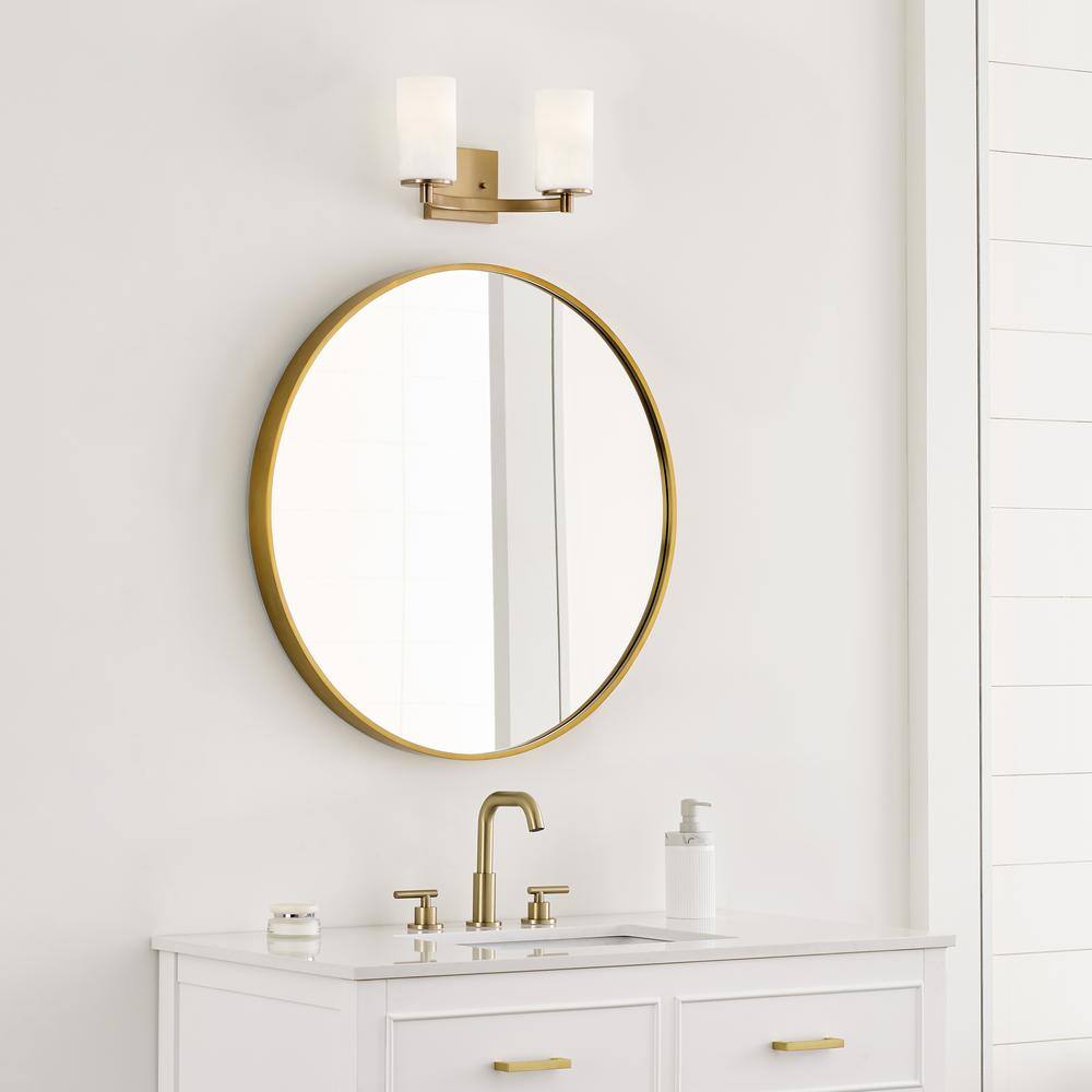 Hettinger Satin Brass 2-Light Vanity with Etched Glass Shades