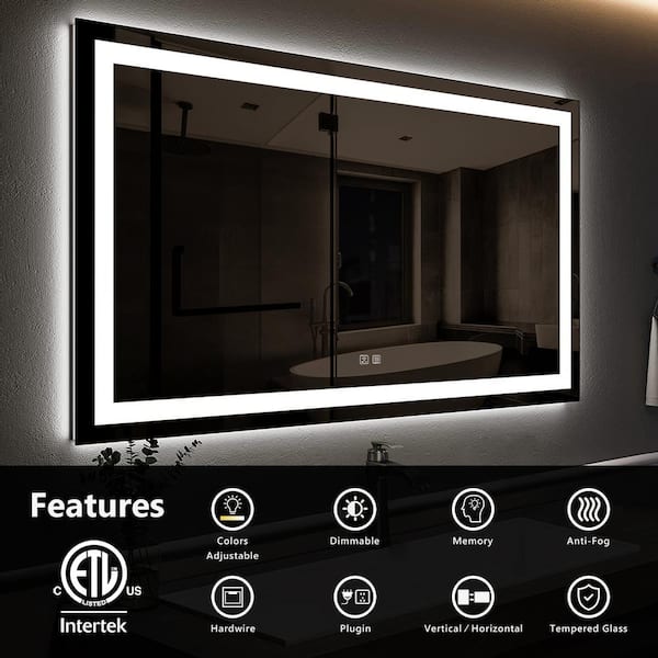 24 in. W x 32 in. H Rectangular Frameless LED Light with 3-Color and Anti-Fog Wall Mounted Bathroom Vanity Mirror