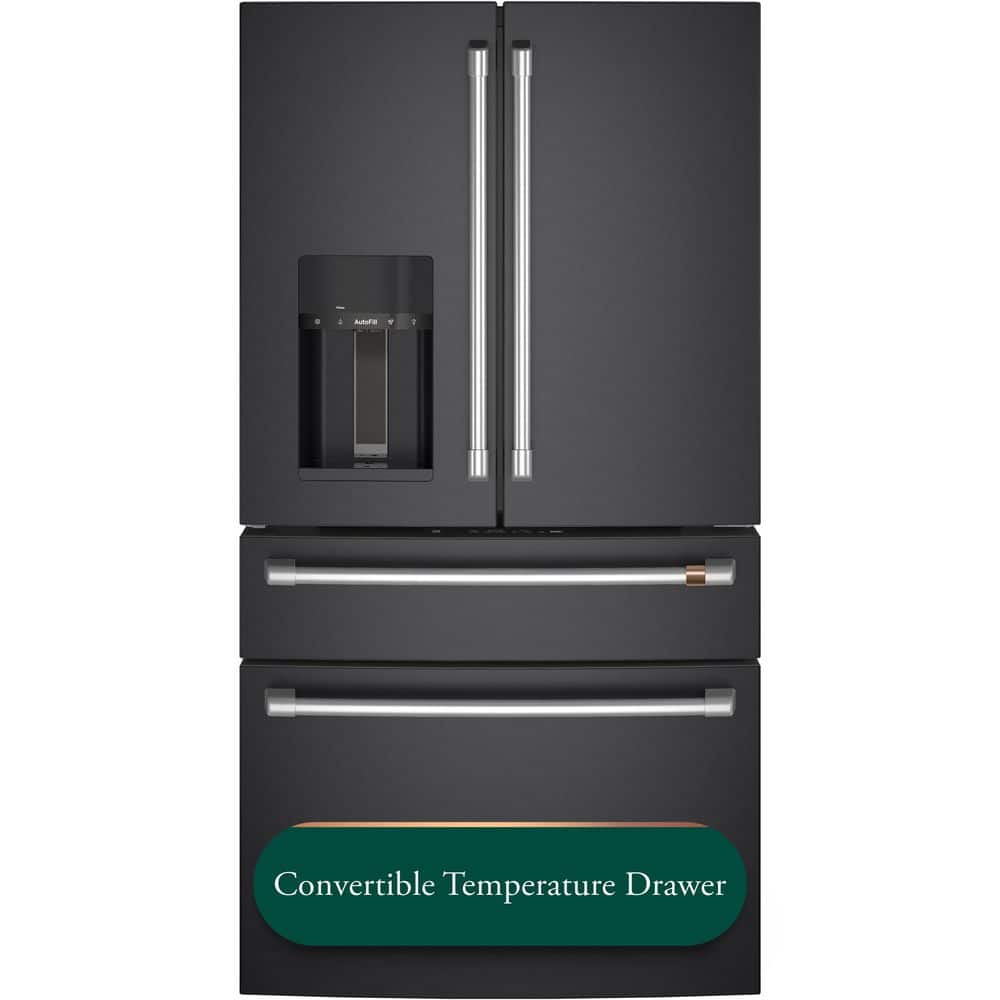 27.8 cu. ft. Smart 4- Door French Door Refrigerator with Convertible Middle Drawer in Matte Black, Autofill Dispenser